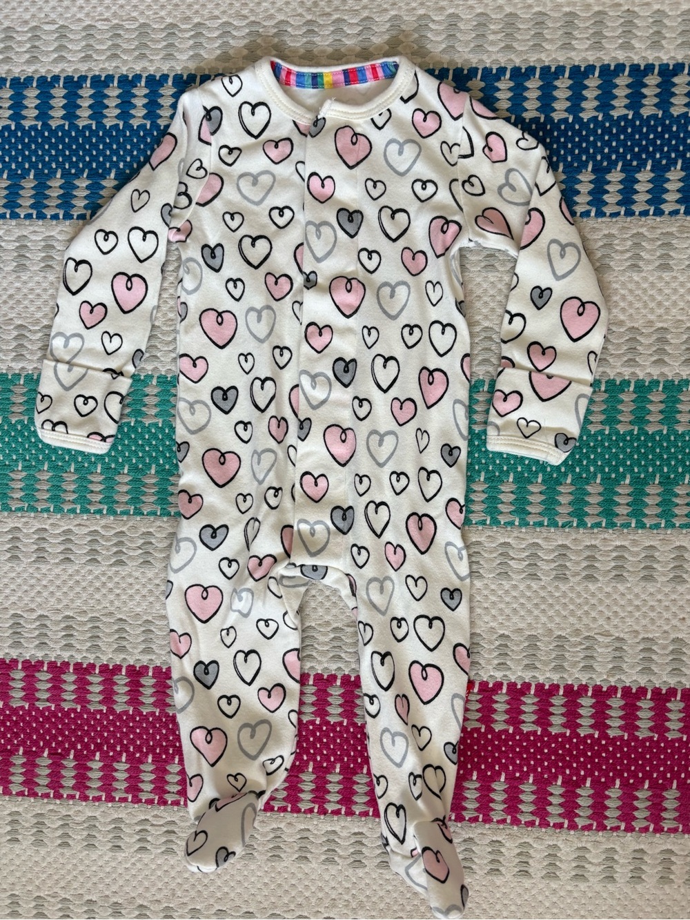 Magnetic Me Pink and White Heart-Print Footed One-Piece